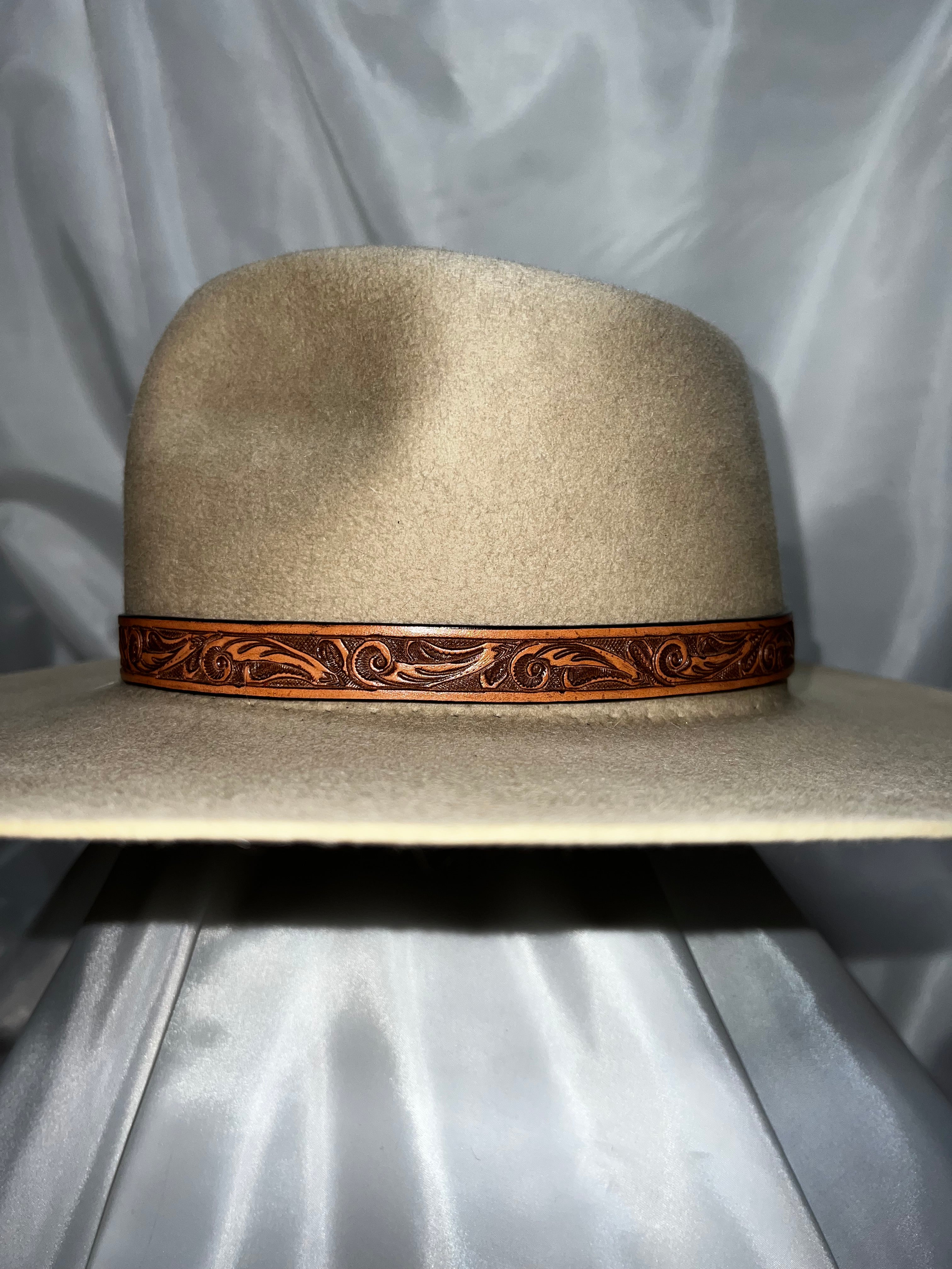 Brown on Tan 1 inch Leather hat band for Panama Hats